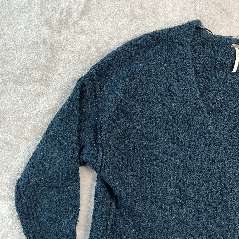 Free People Alpaca Blend Boucle Sweater Womens Small Blue Oversized Cozy Boho - Picture 3 of 14